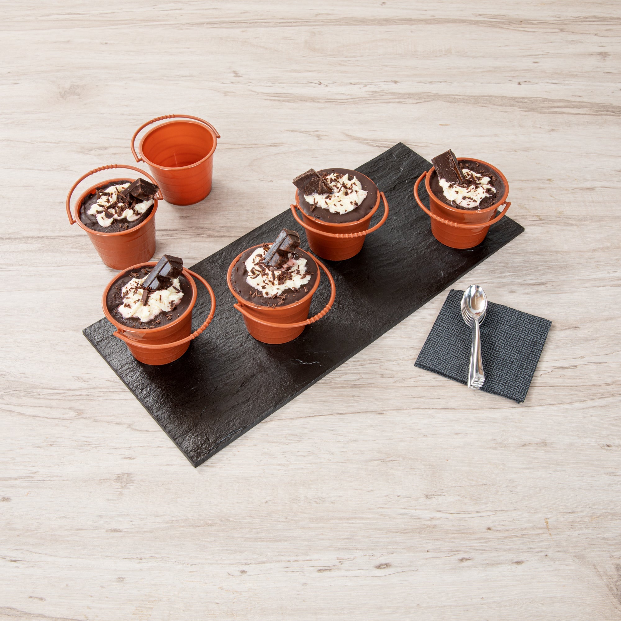 Mini Serve 2 oz Round Brown Plastic Dessert Bucket Cup - 3 1/4'' x 3 1/4'' x 2 1/4'' - 25 count box