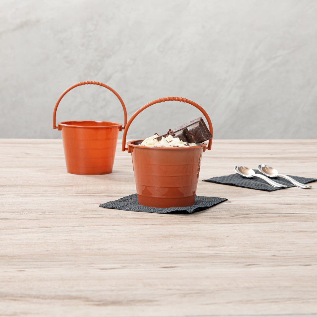 Mini Serve 2 oz Round Brown Plastic Dessert Bucket Cup - 3 1/4'' x 3 1/4'' x 2 1/4'' - 100 count box