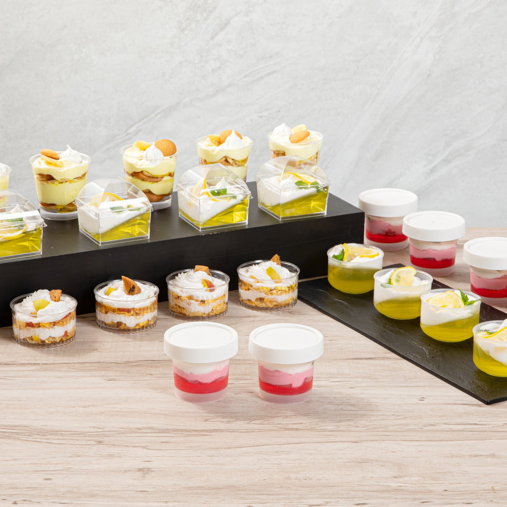 Mini Serve 5 oz Round Clear Plastic Dessert Cup - with Lid - 3'' x 3'' x 2 1/2'' - 100 count box
