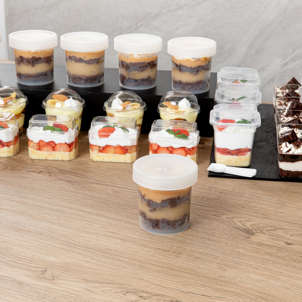 Mini Serve 10 oz Round Clear Plastic Dessert Cup - with Lid - 3 1/2'' x 3 1/2'' x 3 1/2'' - 25 count box