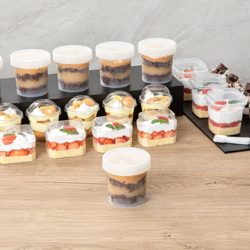 Mini Serve 10 oz Round Clear Plastic Dessert Cup - with Lid - 3 1/2'' x 3 1/2'' x 3 1/2'' - 25 count box