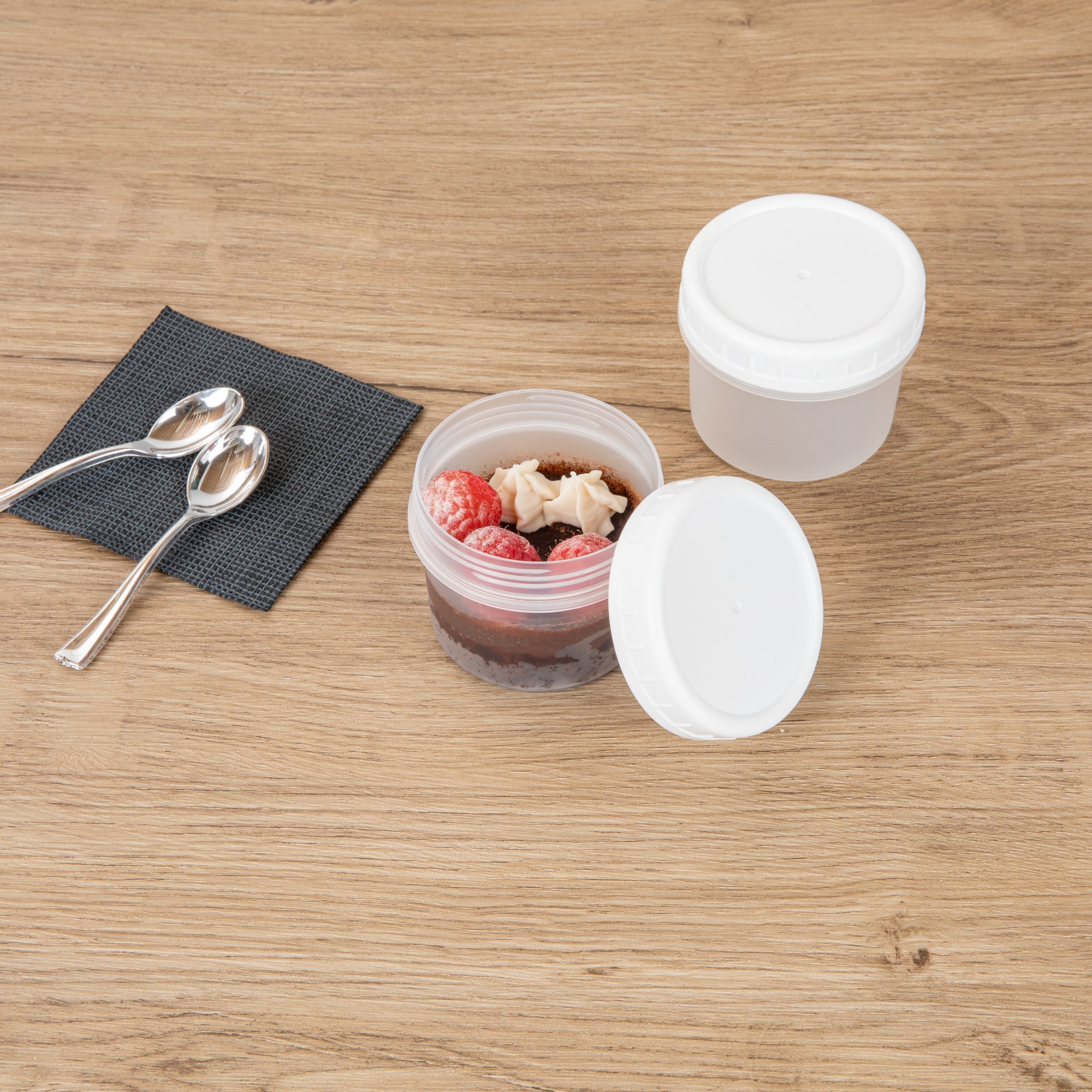 Mini Serve 7 oz Round Clear Plastic Dessert Cup - with Lid - 2 3/4'' x 2 3/4'' x 2 1/2'' - 100 count box