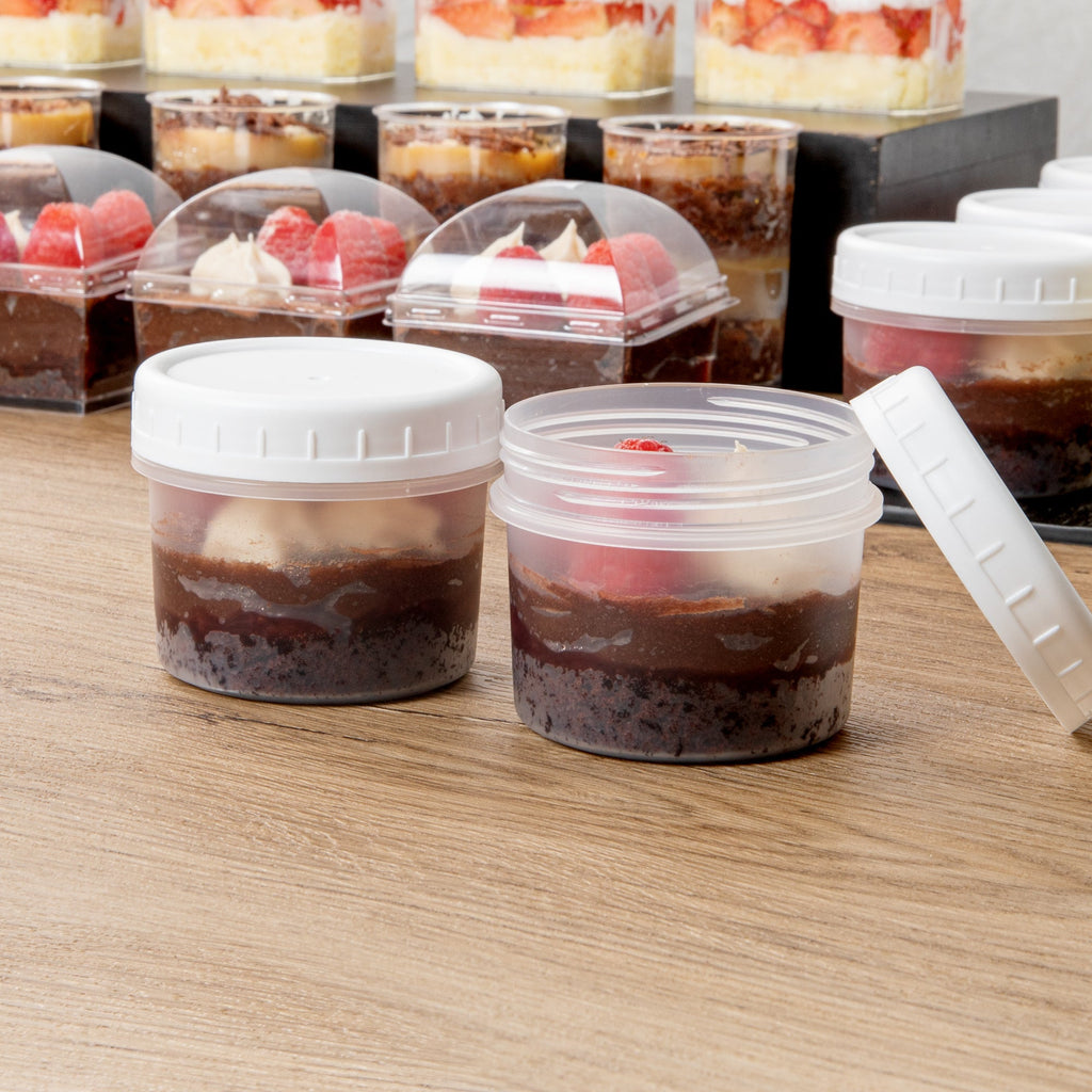 Mini Serve 7 oz Round Clear Plastic Dessert Cup - with Lid - 2 3/4'' x 2 3/4'' x 2 1/2'' - 100 count box