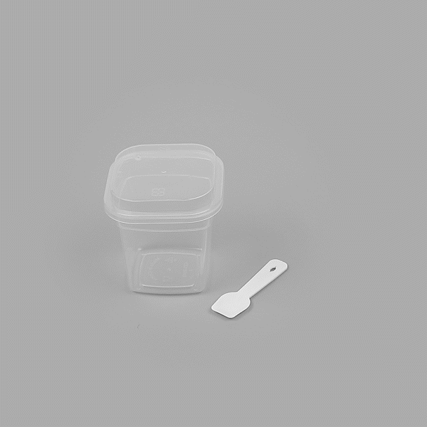 Mini Serve 7 oz Square Clear Plastic Dessert Cup - with Lid and Spoon - 3 1/4'' x 3 1/4'' x 3 1/2'' - 25 count box