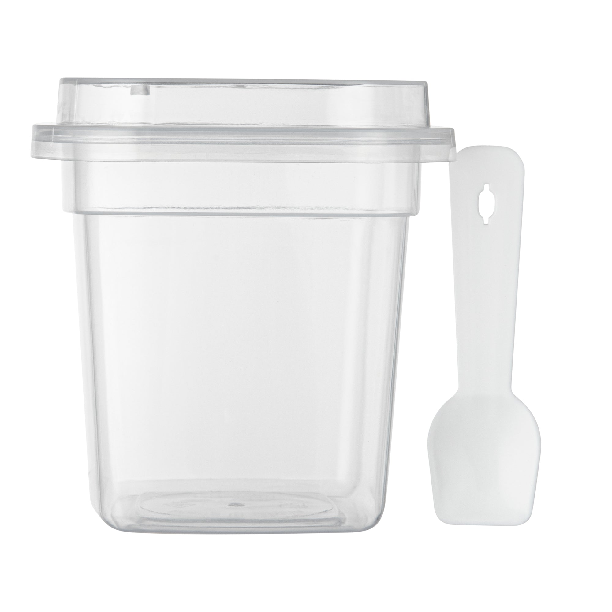 Mini Serve 7 oz Square Clear Plastic Dessert Cup - with Lid and Spoon - 3 1/4'' x 3 1/4'' x 3 1/2'' - 25 count box