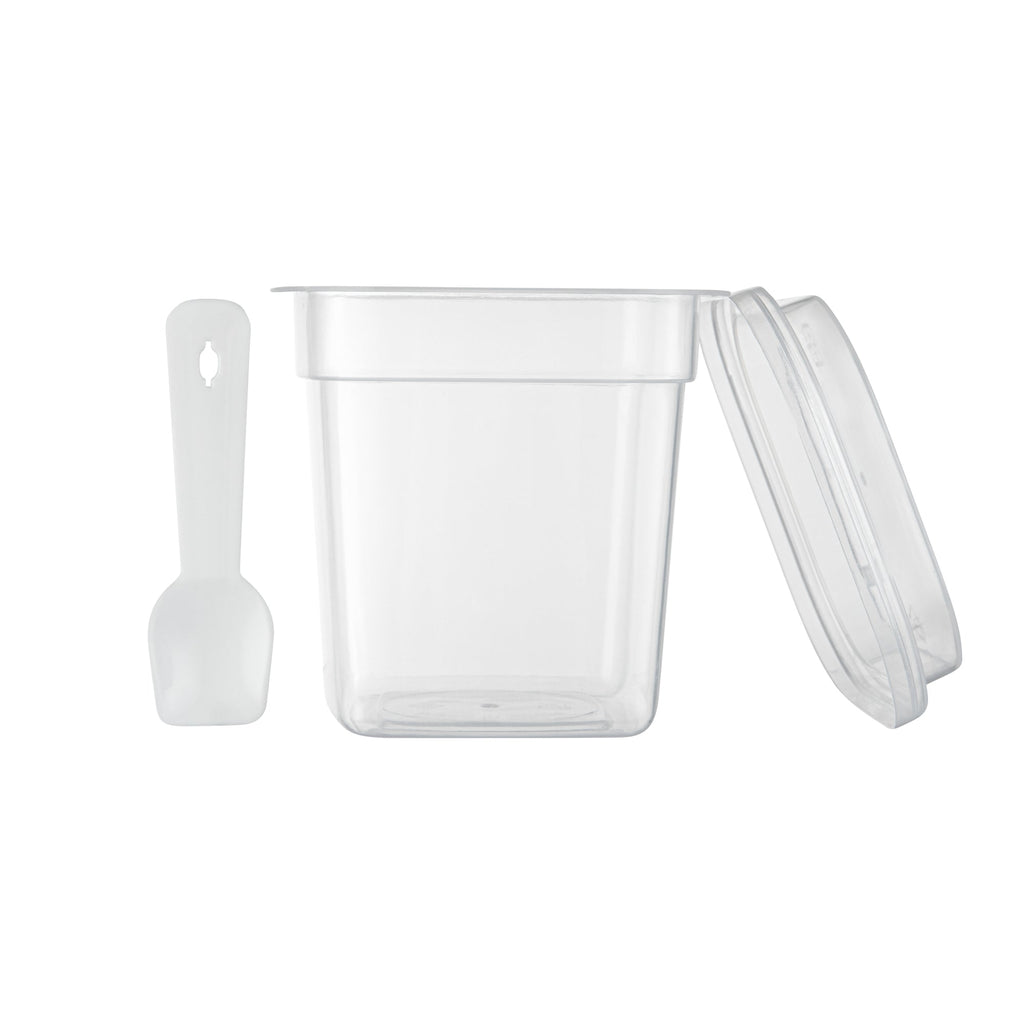 Mini Serve 7 oz Square Clear Plastic Dessert Cup - with Lid and Spoon - 3 1/4'' x 3 1/4'' x 3 1/2'' - 25 count box