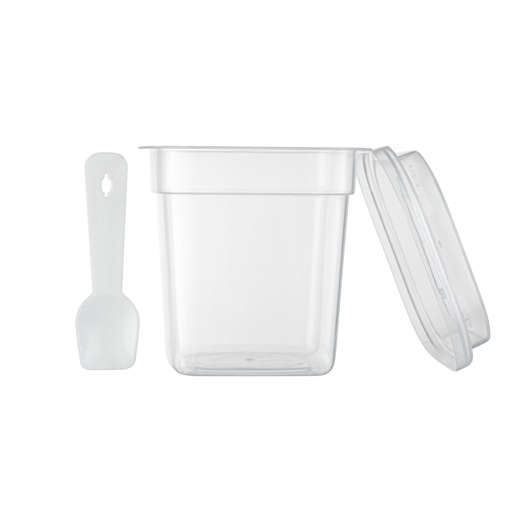 Mini Serve 7 oz Square Clear Plastic Dessert Cup - with Lid and Spoon - 3 1/4'' x 3 1/4'' x 3 1/2'' - 100 count box