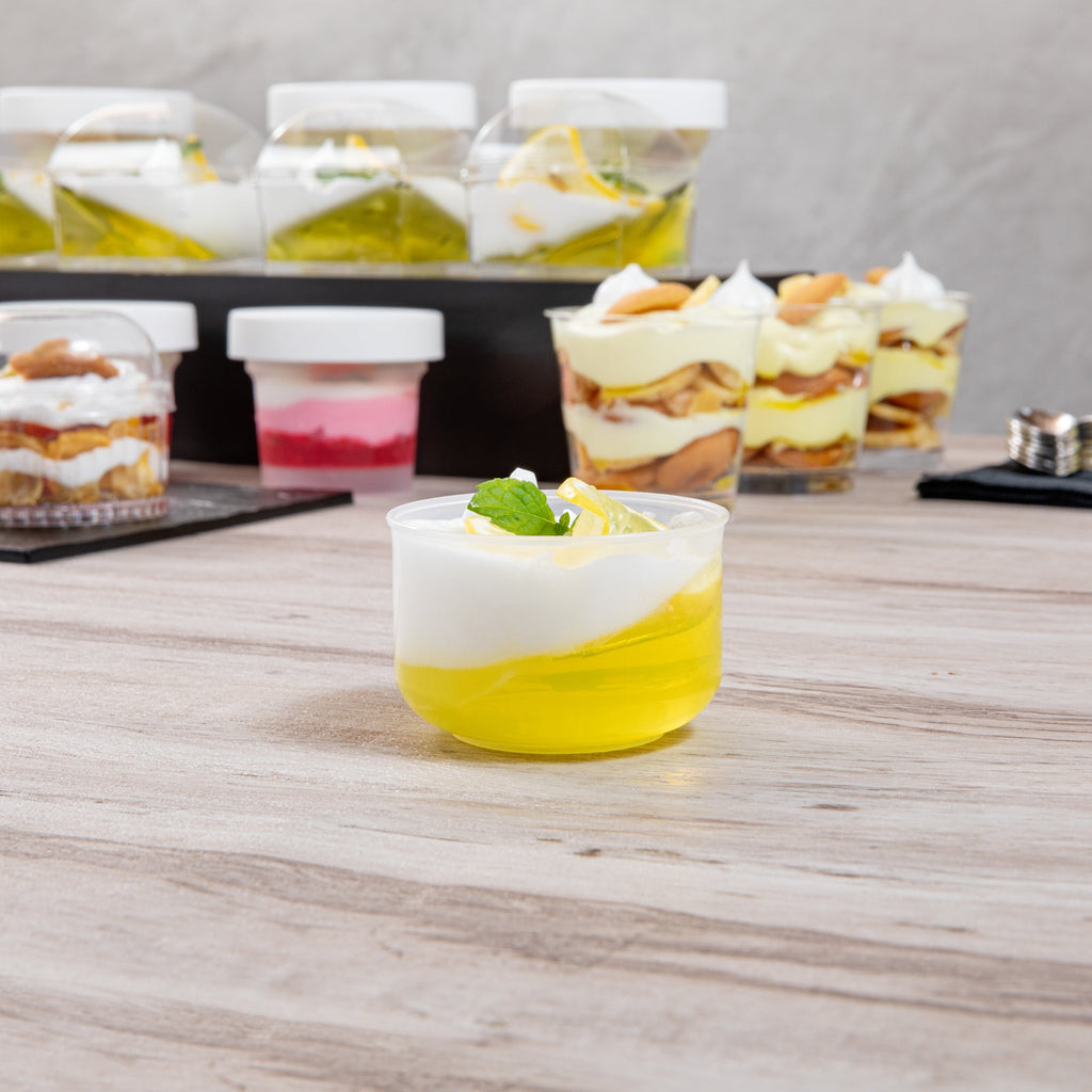 Mini Serve 4 oz Round Clear Plastic Dessert Cup - 2 3/4'' x 2 1/2'' x 1 3/4'' - 100 count box