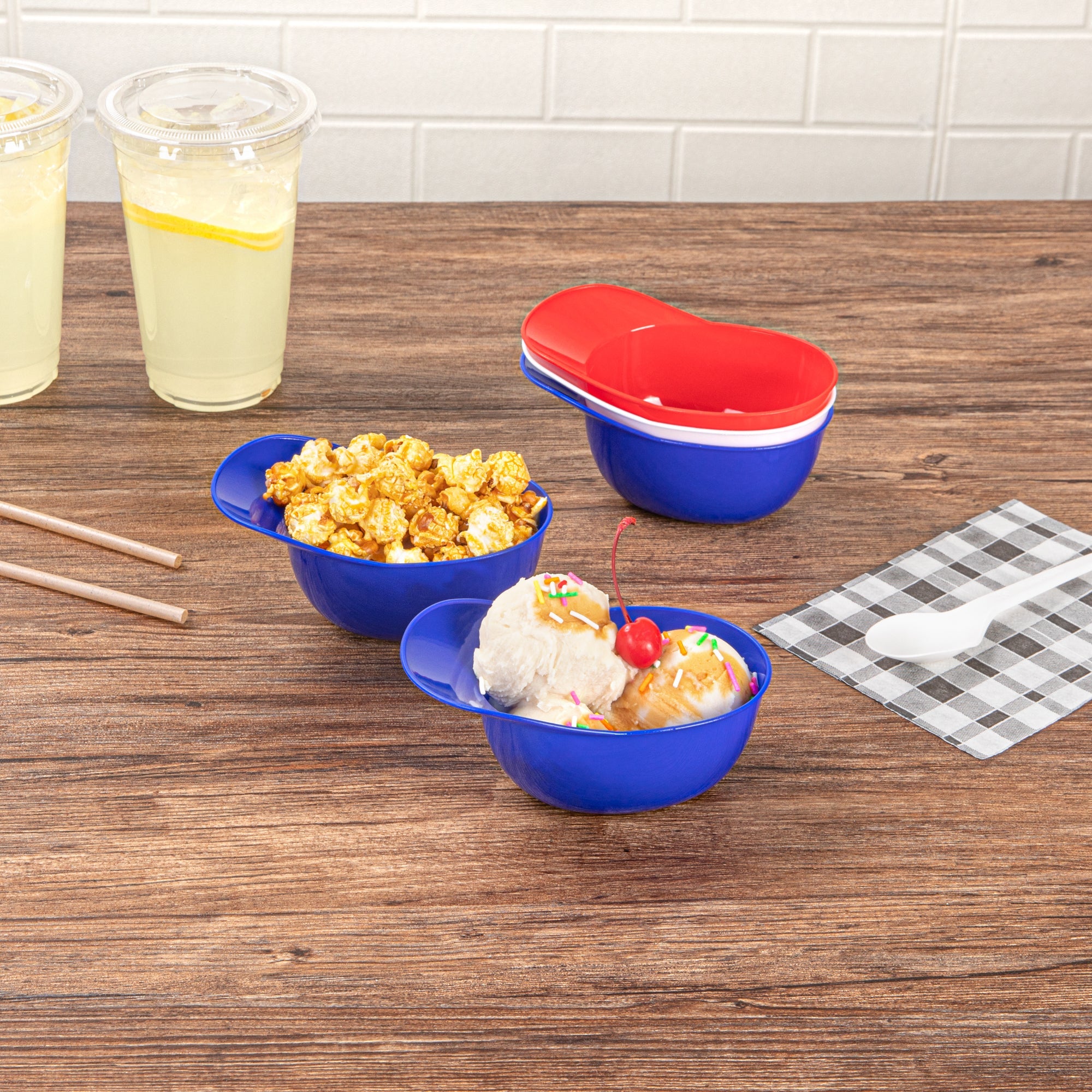 Mini Serve 8 oz Blue Plastic Baseball Helmet Ice Cream / Snack Bowl - 10 count box