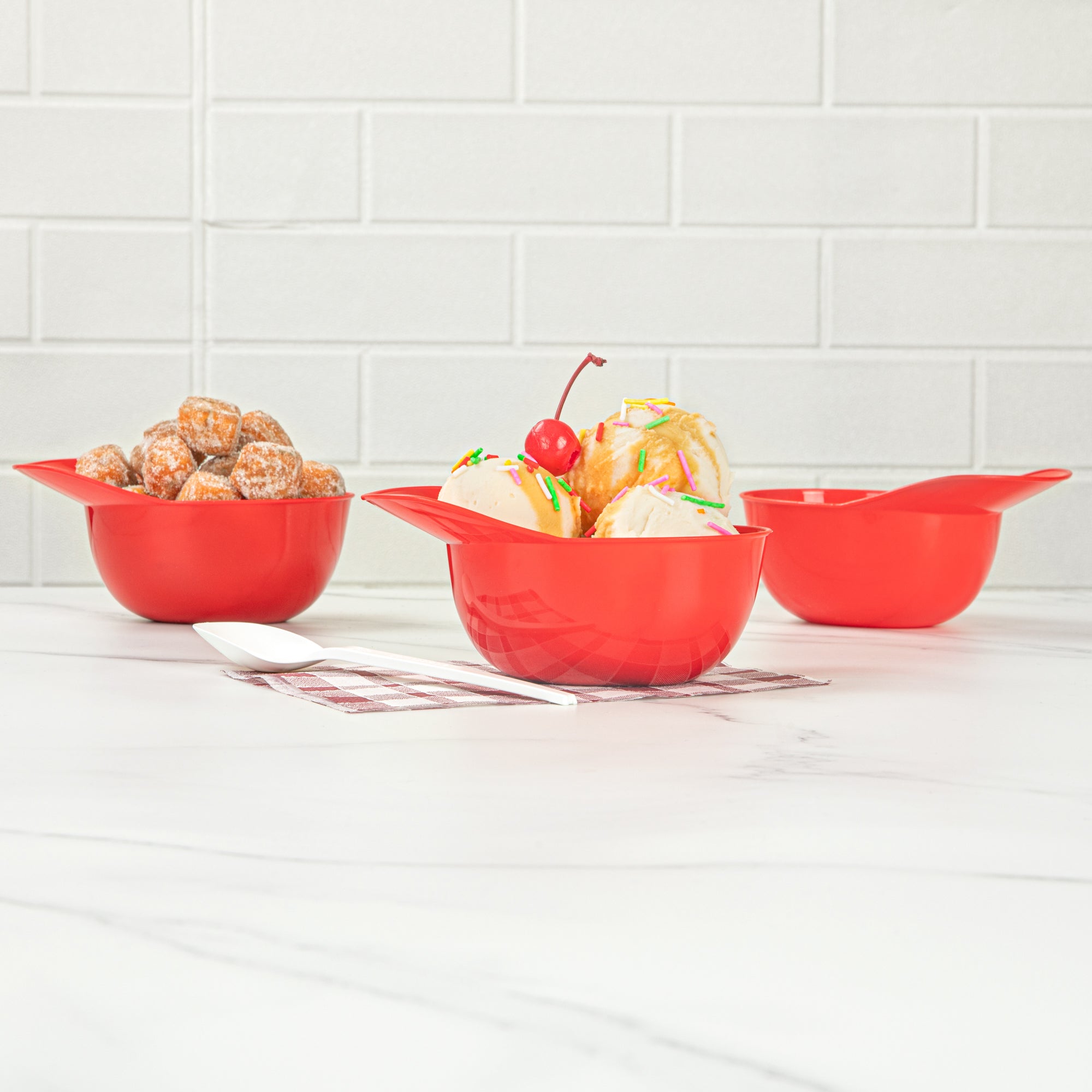 Mini Serve 8 oz Red Plastic Baseball Helmet Ice Cream / Snack Bowl - 10 count box