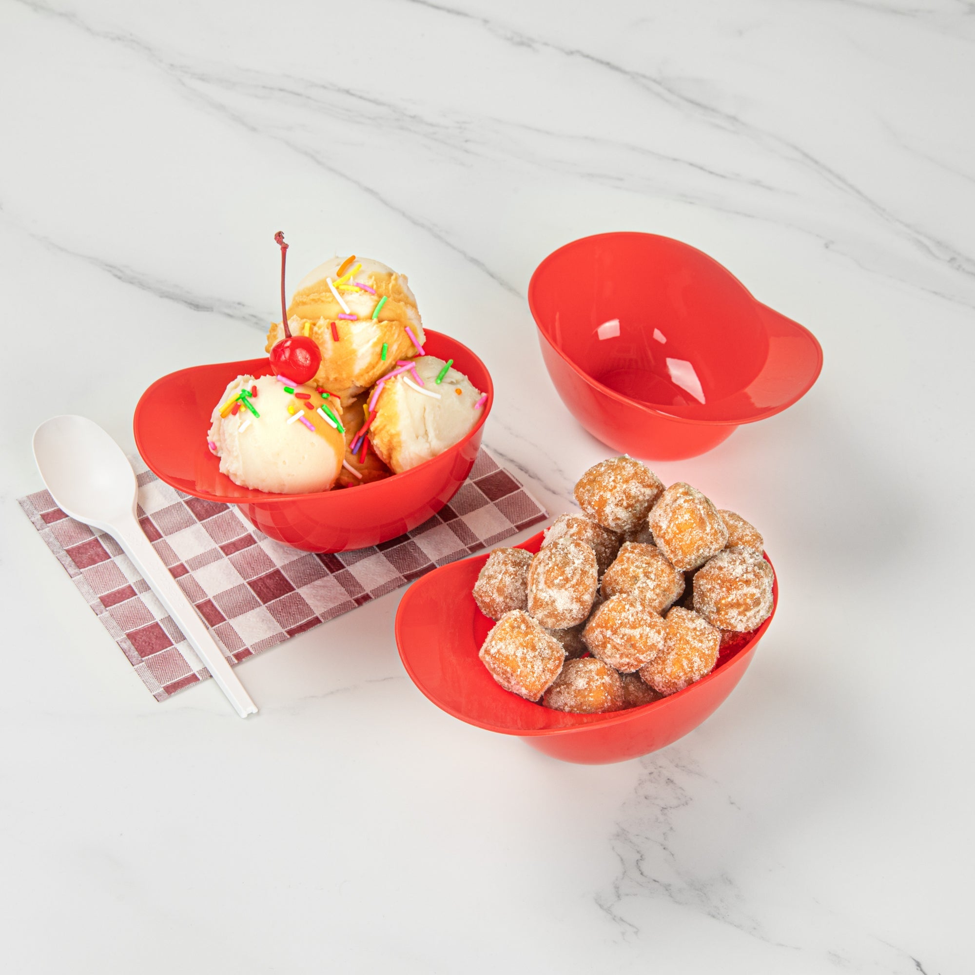 Mini Serve 8 oz Red Plastic Baseball Helmet Ice Cream / Snack Bowl - 10 count box