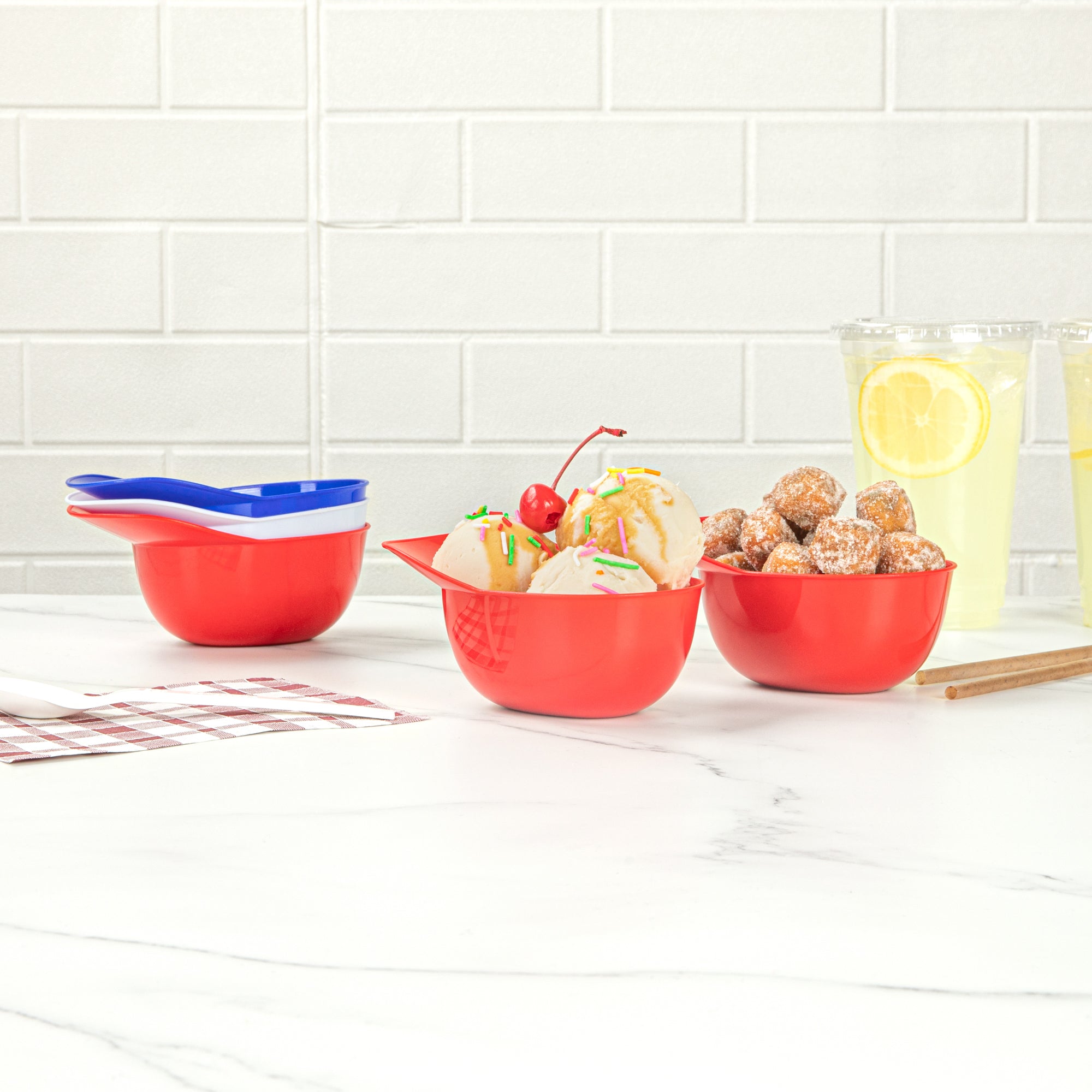 Mini Serve 8 oz Red Plastic Baseball Helmet Ice Cream / Snack Bowl - 10 count box