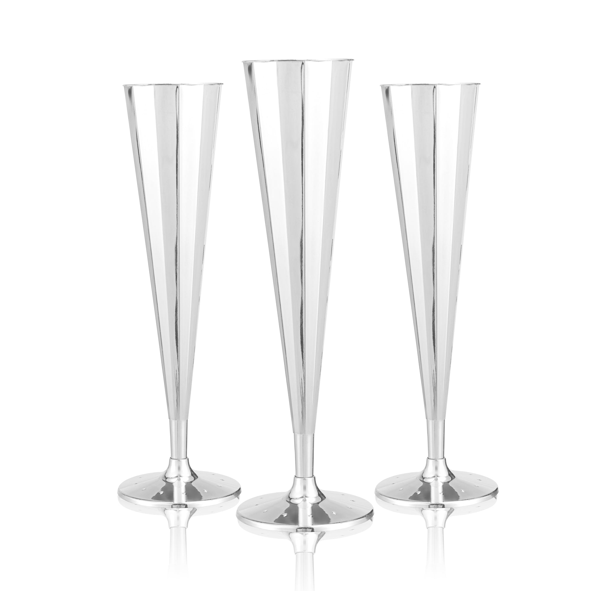 Bev Tek 5 oz Mirrored Plastic Champagne Flute - Vertical Cut - 2" x 2" x 8 1/2" - 100 count box
