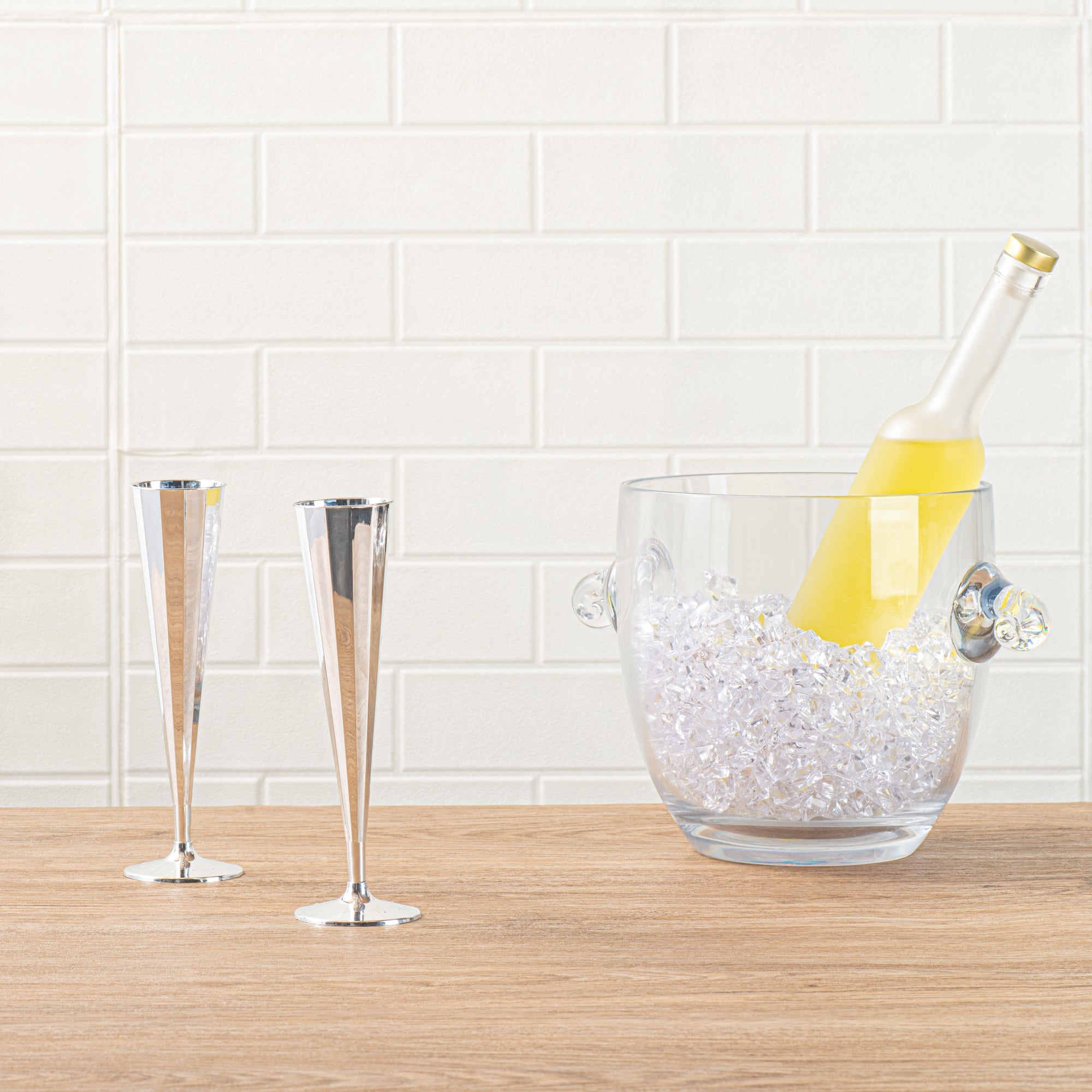 Bev Tek 5 oz Mirrored Plastic Champagne Flute - Vertical Cut - 2" x 2" x 8 1/2" - 25 count box