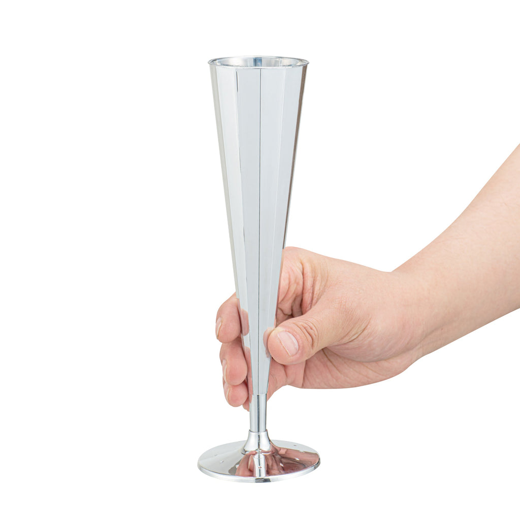 Bev Tek 5 oz Mirrored Plastic Champagne Flute - Vertical Cut - 2" x 2" x 8 1/2" - 25 count box
