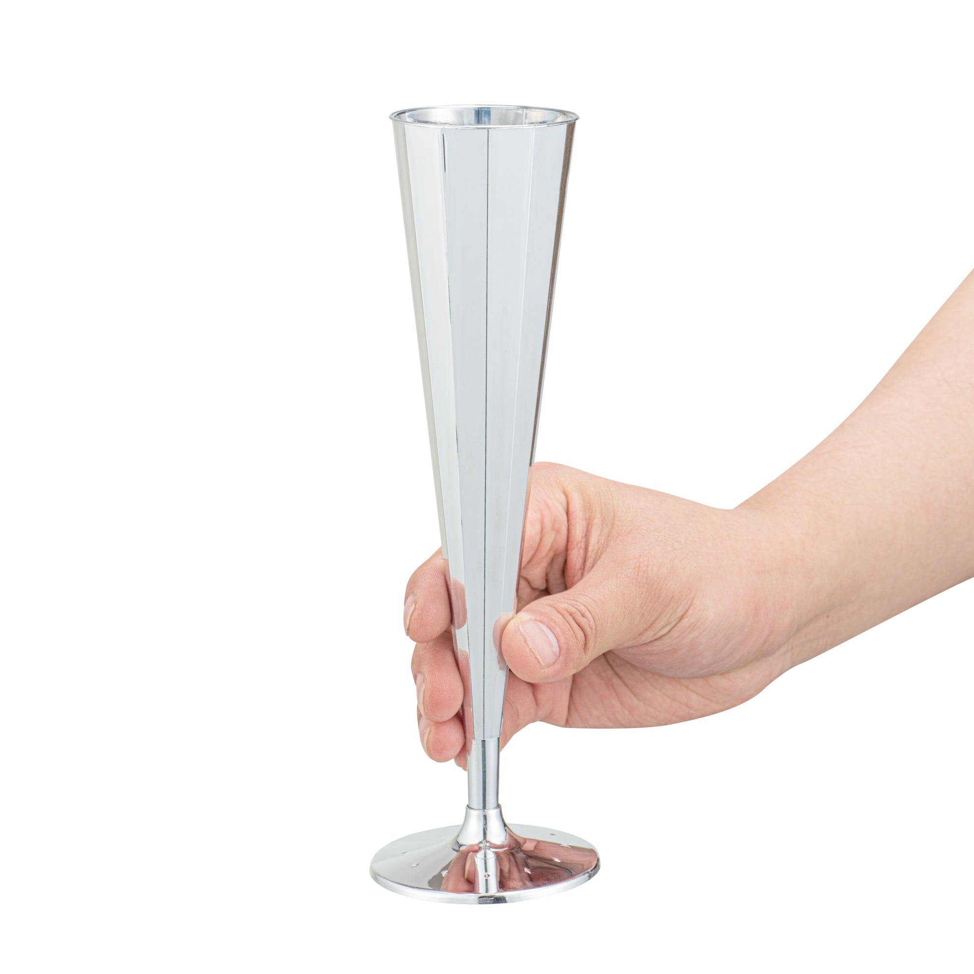 Bev Tek 5 oz Mirrored Plastic Champagne Flute - Vertical Cut - 2" x 2" x 8 1/2" - 25 count box