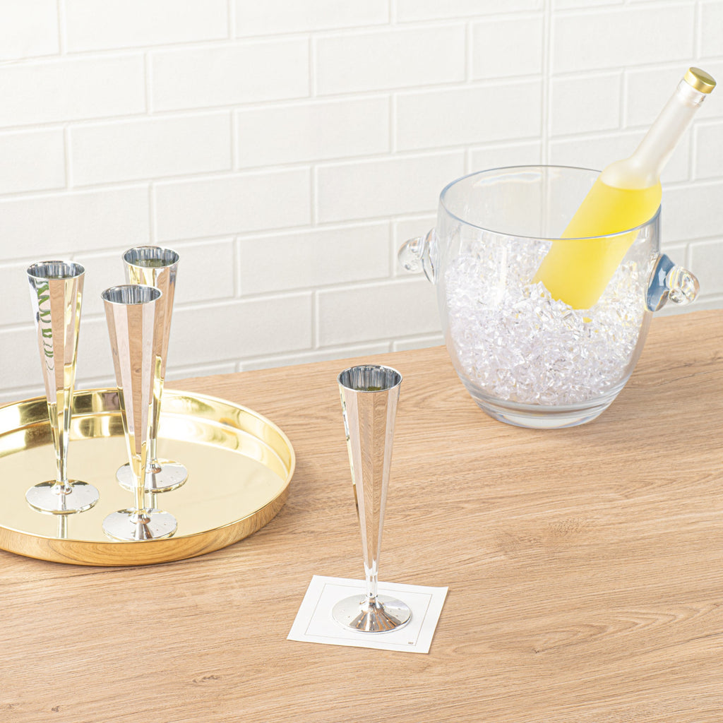 Bev Tek 5 oz Mirrored Plastic Champagne Flute - Vertical Cut - 2" x 2" x 8 1/2" - 25 count box