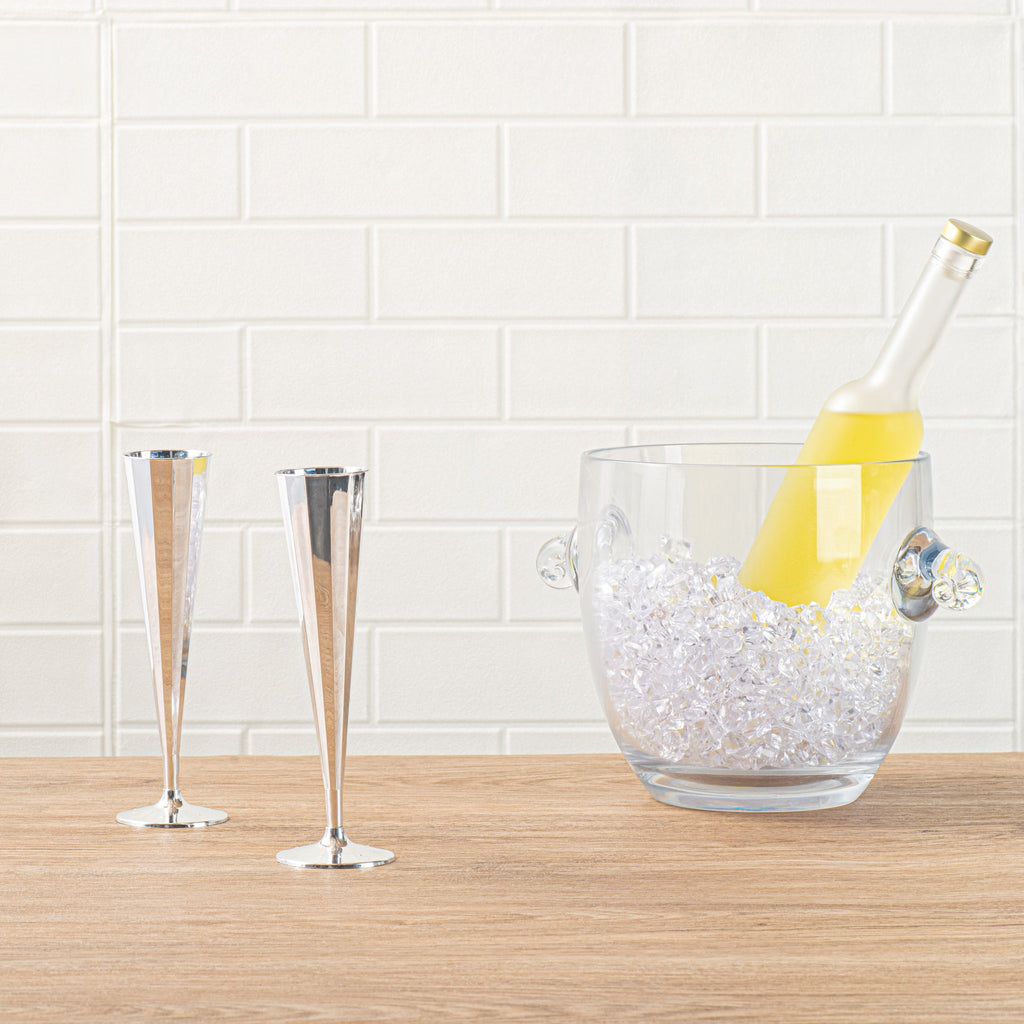 Bev Tek 5 oz Mirrored Plastic Champagne Flute - Vertical Cut - 2" x 2" x 8 1/2" - 100 count box
