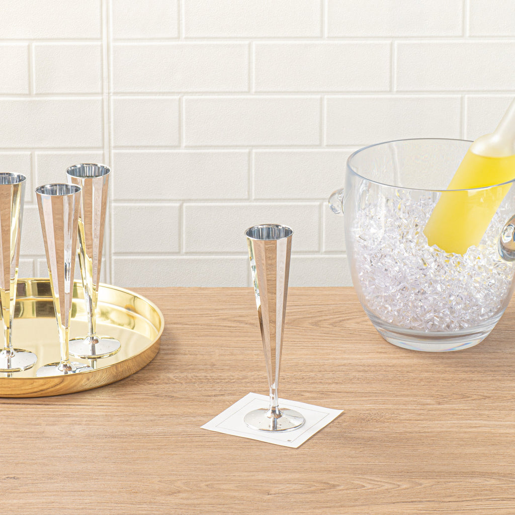 Bev Tek 5 oz Mirrored Plastic Champagne Flute - Vertical Cut - 2" x 2" x 8 1/2" - 100 count box