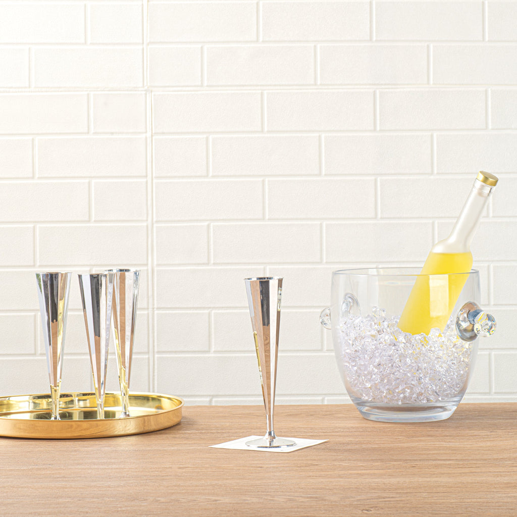 Bev Tek 5 oz Mirrored Plastic Champagne Flute - Vertical Cut - 2" x 2" x 8 1/2" - 100 count box