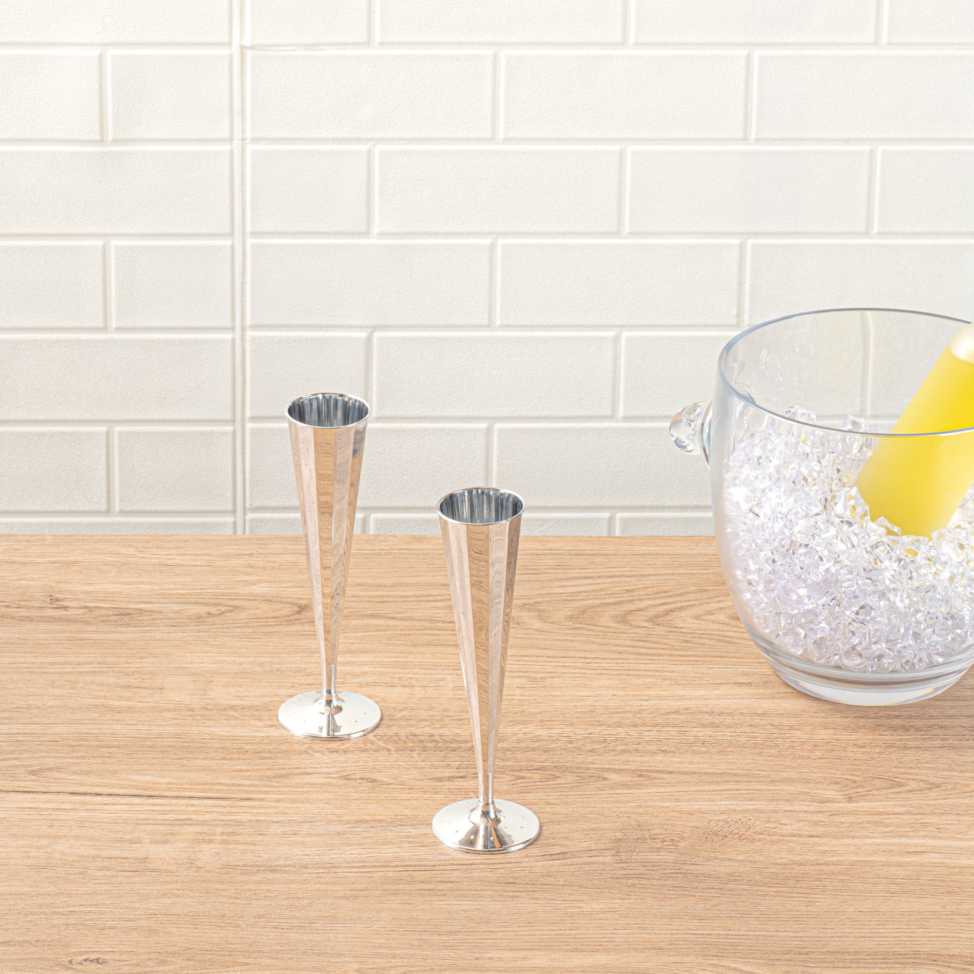 Bev Tek 5 oz Mirrored Plastic Champagne Flute - Vertical Cut - 2" x 2" x 8 1/2" - 100 count box