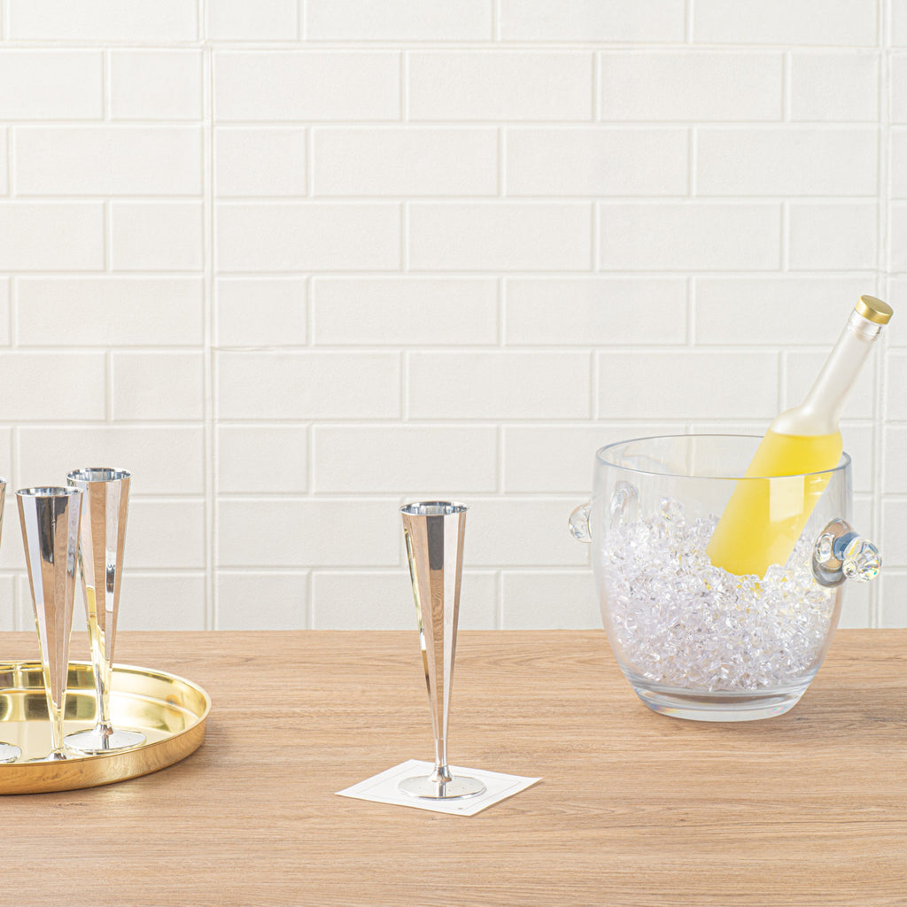 Bev Tek 5 oz Mirrored Plastic Champagne Flute - Vertical Cut - 2" x 2" x 8 1/2" - 100 count box