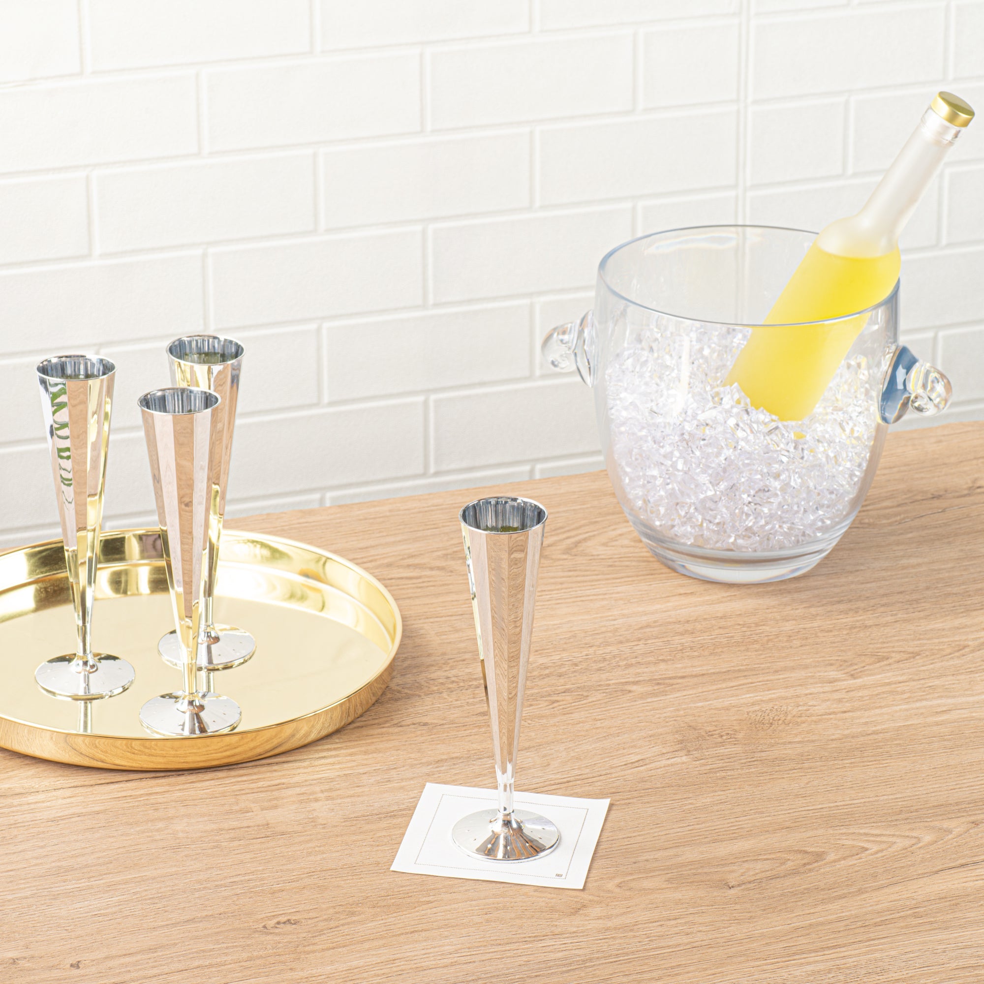Bev Tek 5 oz Mirrored Plastic Champagne Flute - Vertical Cut - 2" x 2" x 8 1/2" - 100 count box