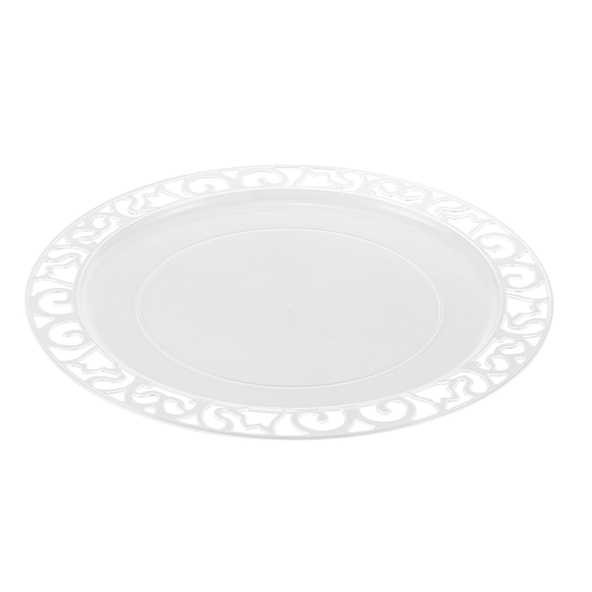 Maxi Serve Round Clear Plastic Plate - with Lace Rim - 11 3/4" x 11 3/4" - 25 count box