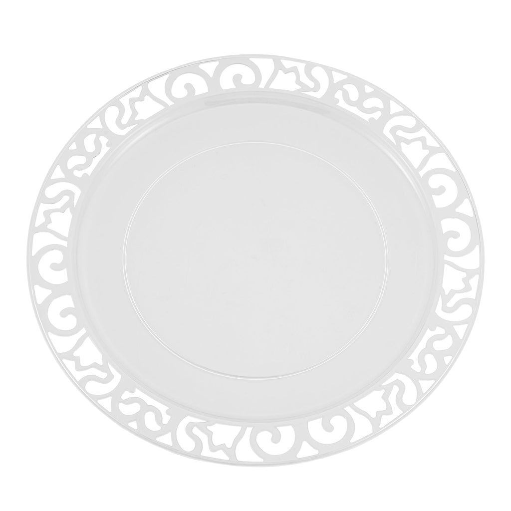 Maxi Serve Round Clear Plastic Plate - with Lace Rim - 11 3/4" x 11 3/4" - 25 count box