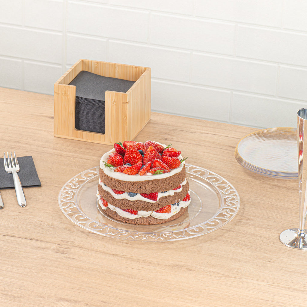 Maxi Serve Round Clear Plastic Plate - with Lace Rim - 11 3/4" x 11 3/4" - 100 count box
