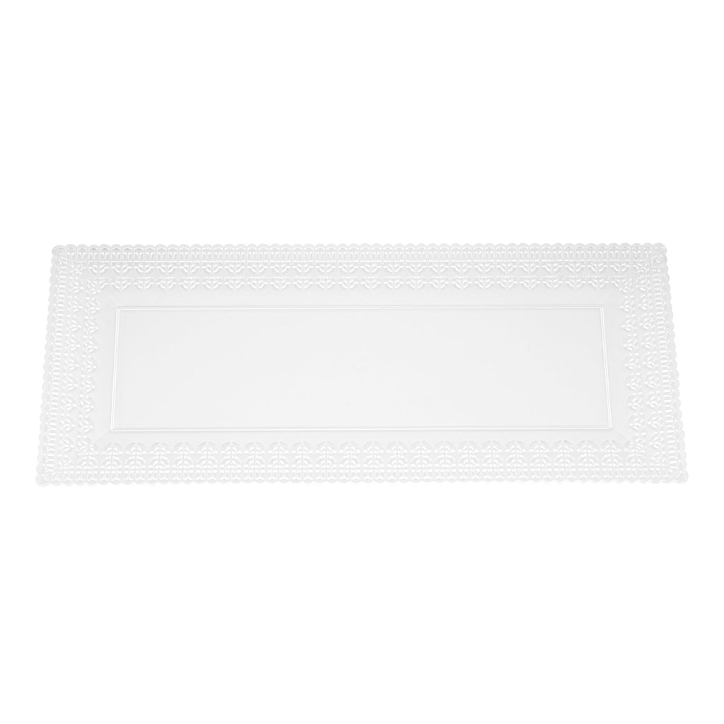 Maxi Serve Rectangle Clear Plastic Plate - with Lace Rim - 14 1/4" x 6 1/4" - 100 count box