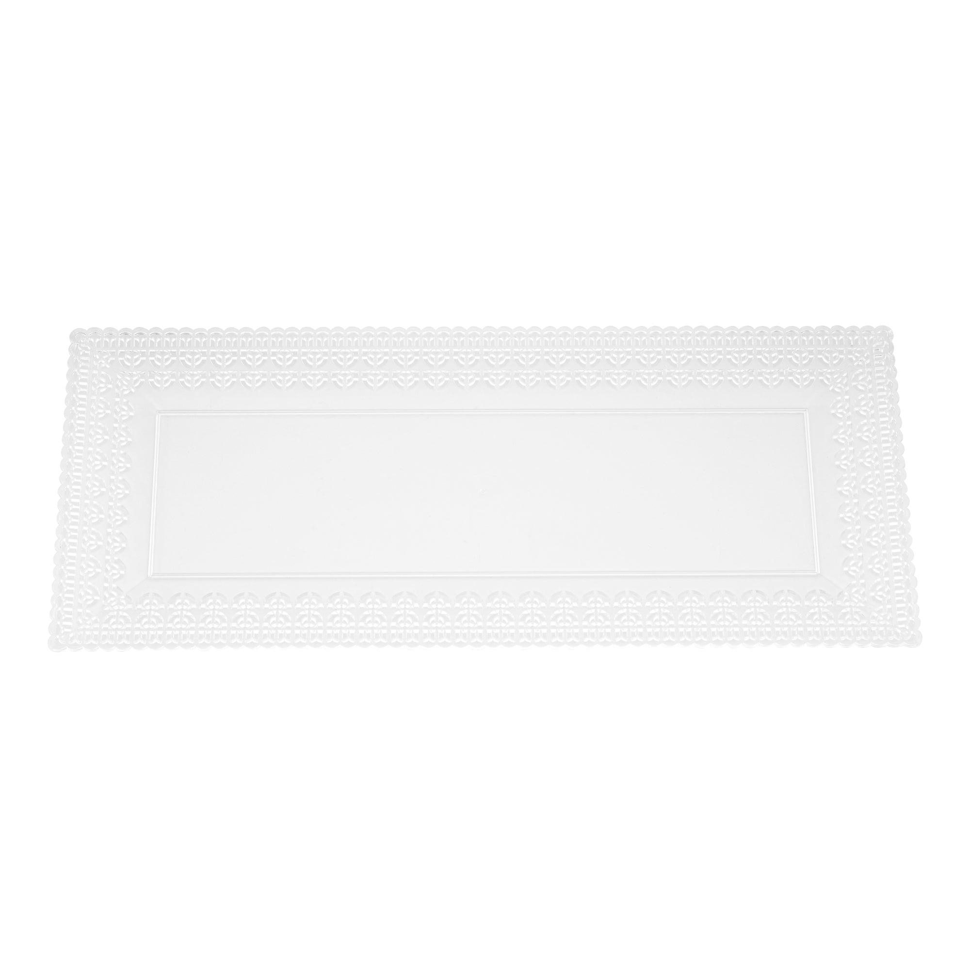 Maxi Serve Rectangle Clear Plastic Plate - with Lace Rim - 14 1/4" x 6 1/4" - 100 count box