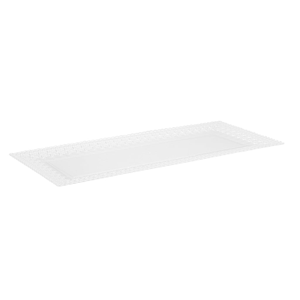 Maxi Serve Rectangle Clear Plastic Plate - with Lace Rim - 14 1/4" x 6 1/4" - 100 count box