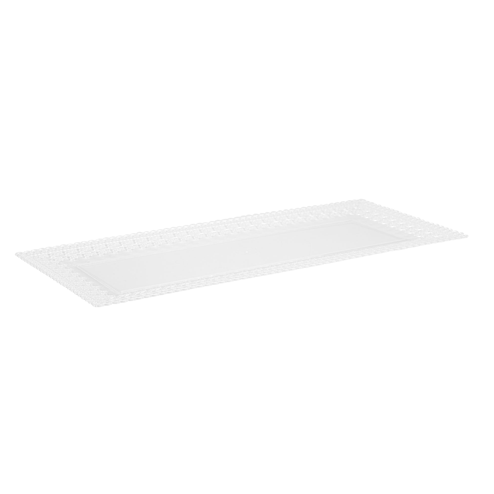 Maxi Serve Rectangle Clear Plastic Plate - with Lace Rim - 14 1/4" x 6 1/4" - 100 count box