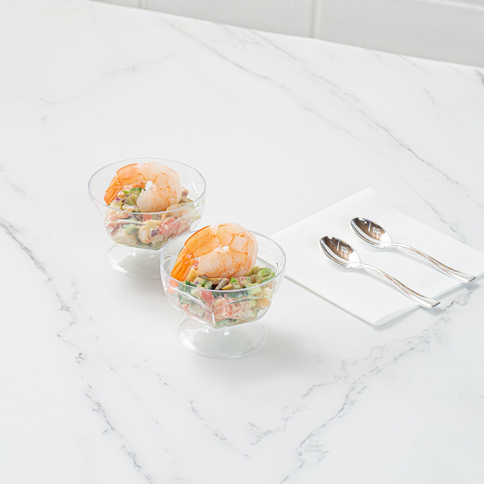 Mini Serve 3 oz Clear Plastic Footed Bowl - 3" x 3" x 2 1/4" - 25 count box