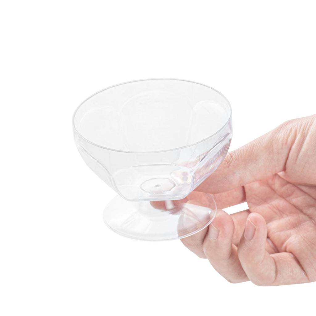 Mini Serve 3 oz Clear Plastic Footed Bowl - 3" x 3" x 2 1/4" - 100 count box