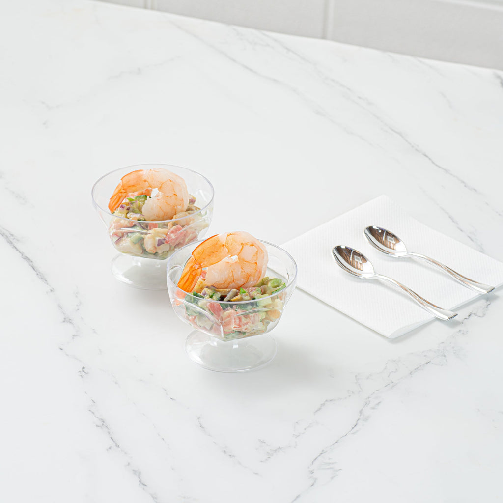 Mini Serve 3 oz Clear Plastic Footed Bowl - 3" x 3" x 2 1/4" - 100 count box