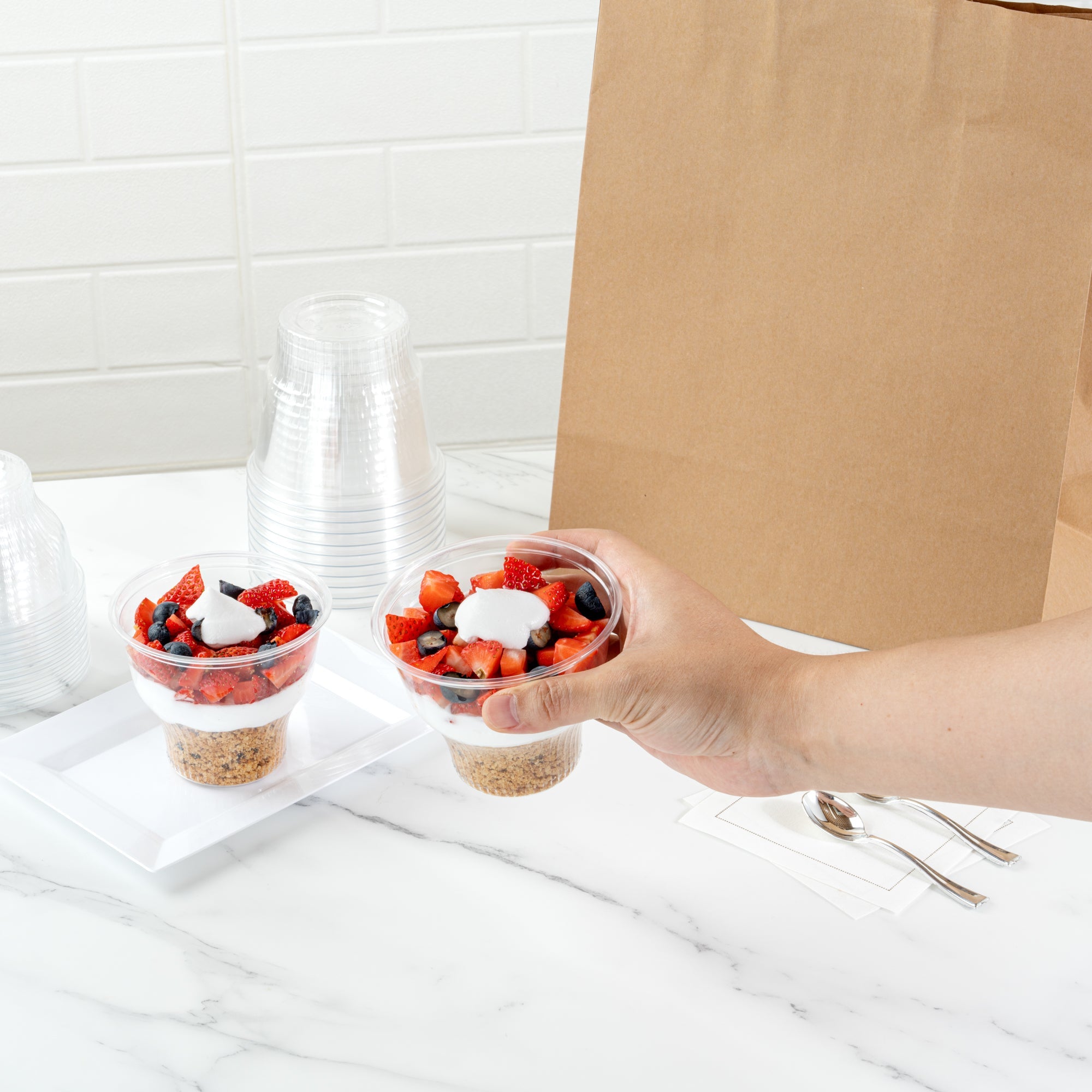 Chef 101 14 oz Round Clear Plastic Dessert Cup - 3 3/4" x 3 3/4" x 3 1/2" - 50 count box