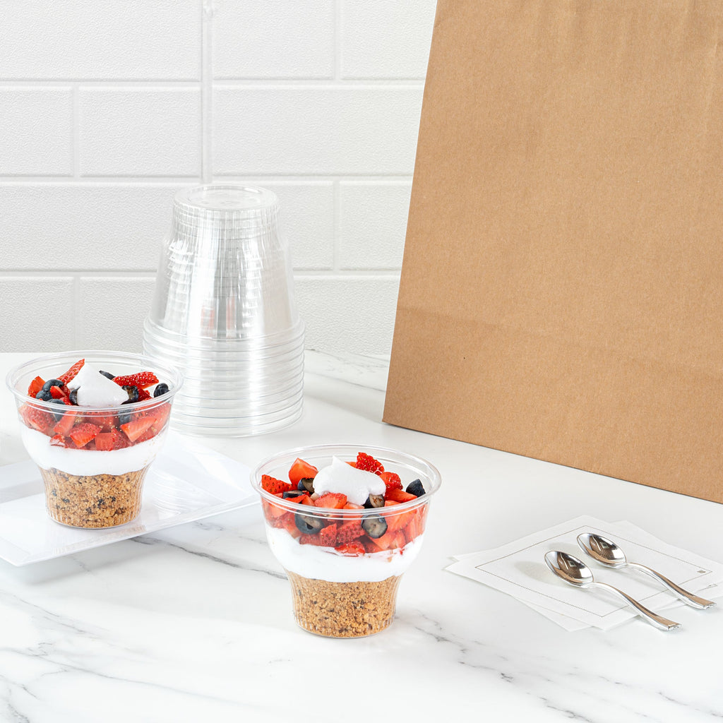 Chef 101 14 oz Round Clear Plastic Dessert Cup - 3 3/4" x 3 3/4" x 3 1/2" - 50 count box