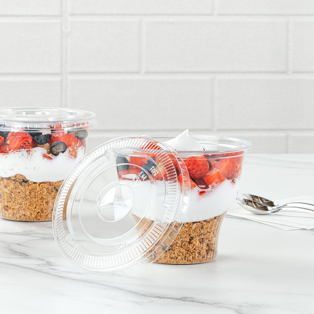 Chef 101 Round Clear Plastic Flat Lid - Fits Plastic Dessert Cup - 3 3/4" x 3 3/4" - 50 count box