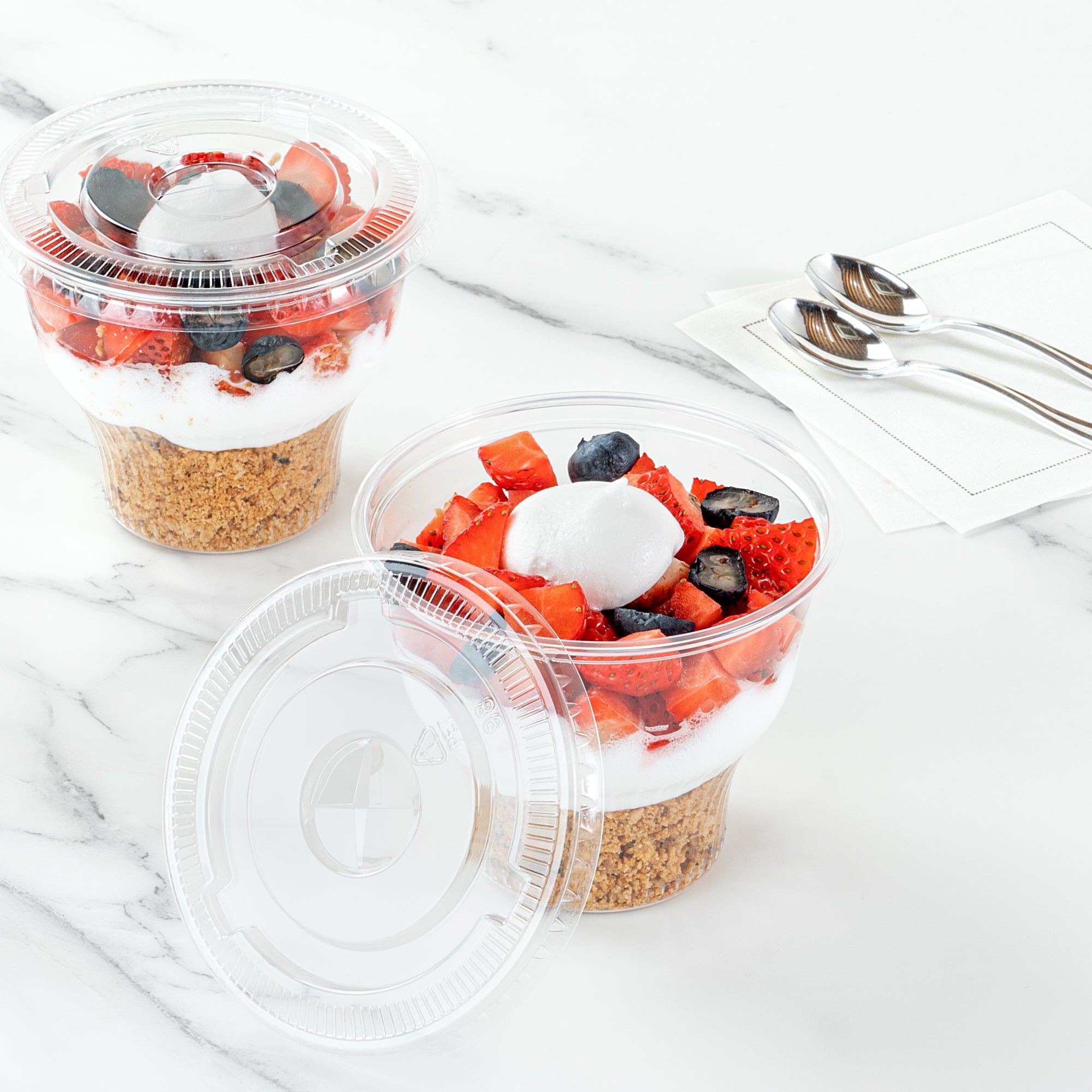 Chef 101 Round Clear Plastic Flat Lid - Fits Plastic Dessert Cup - 3 3/4" x 3 3/4" - 500 count box