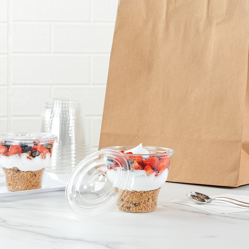 Chef 101 Round Clear Plastic Flat Lid - Fits Plastic Dessert Cup - 3 3/4" x 3 3/4" - 500 count box