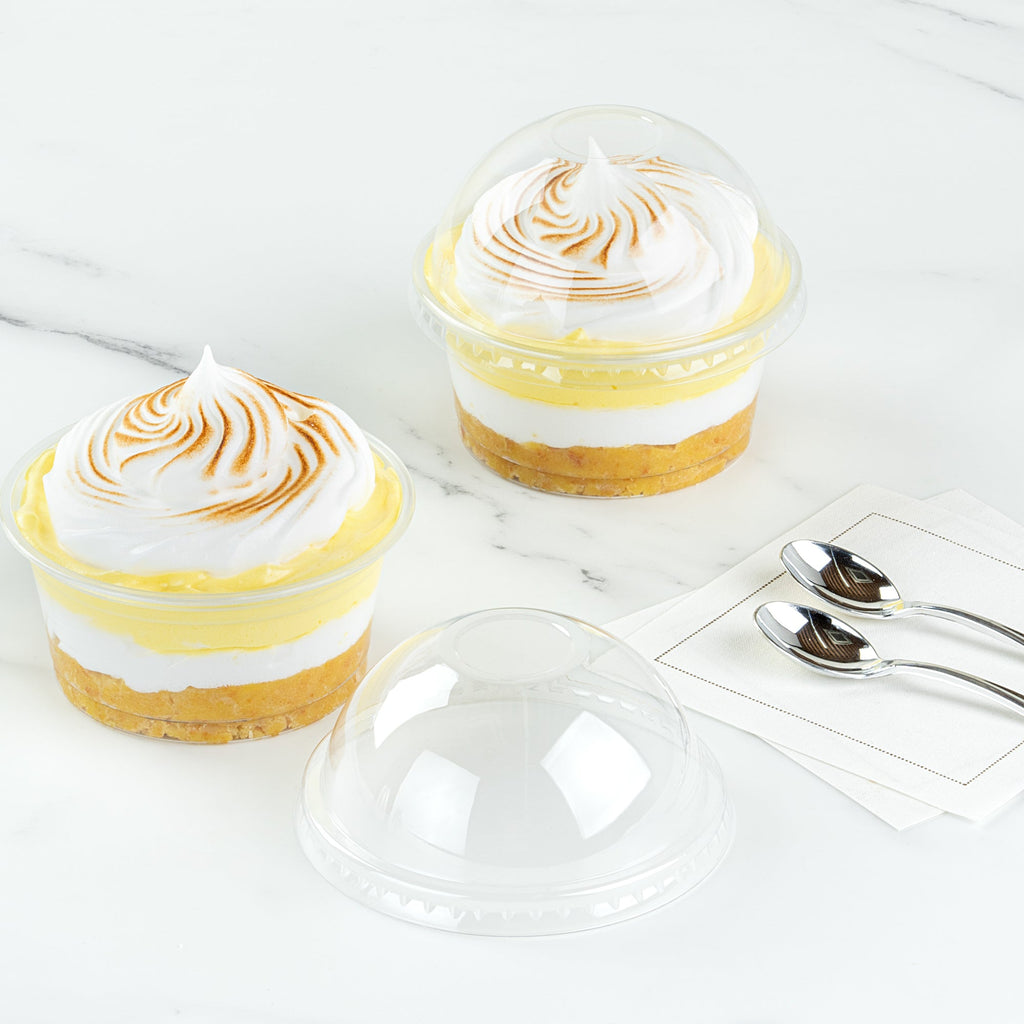 Chef 101 Round Clear Plastic Dome Lid - Fits Plastic Dessert Cup - 3 3/4" x 3 3/4" x 1 3/4" - 50 count box