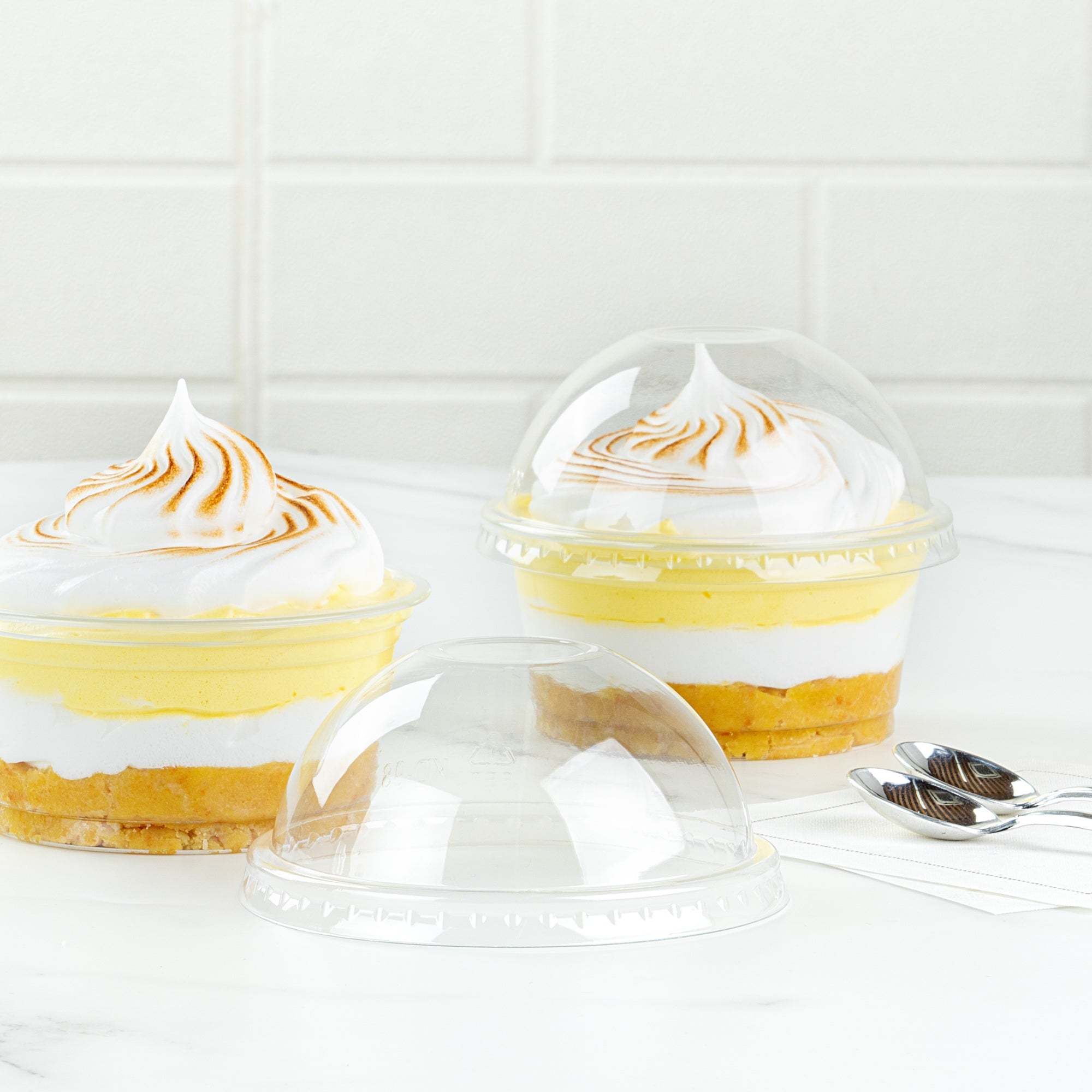 Chef 101 Round Clear Plastic Dome Lid - Fits Plastic Dessert Cup - 3 3/4" x 3 3/4" x 1 3/4" - 50 count box
