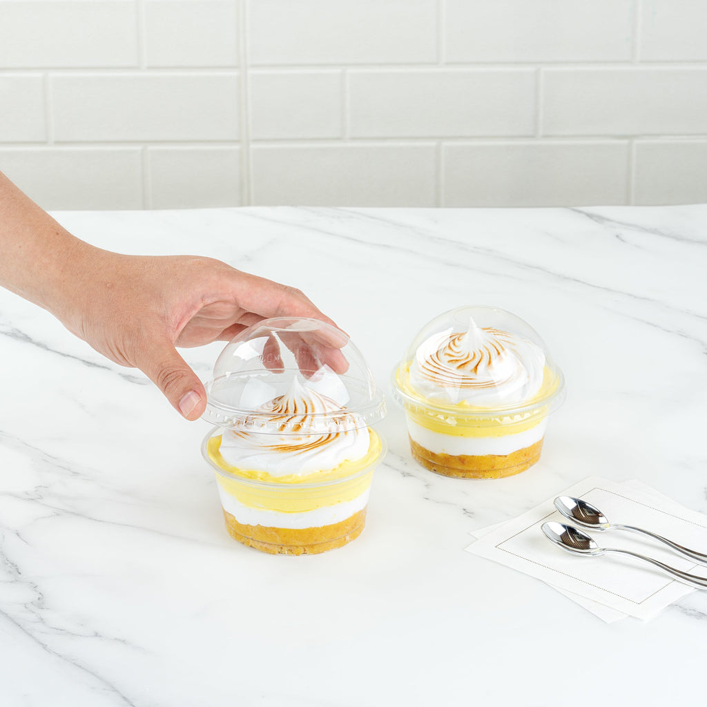 Chef 101 Round Clear Plastic Dome Lid - Fits Plastic Dessert Cup - 3 3/4" x 3 3/4" x 1 3/4" - 50 count box