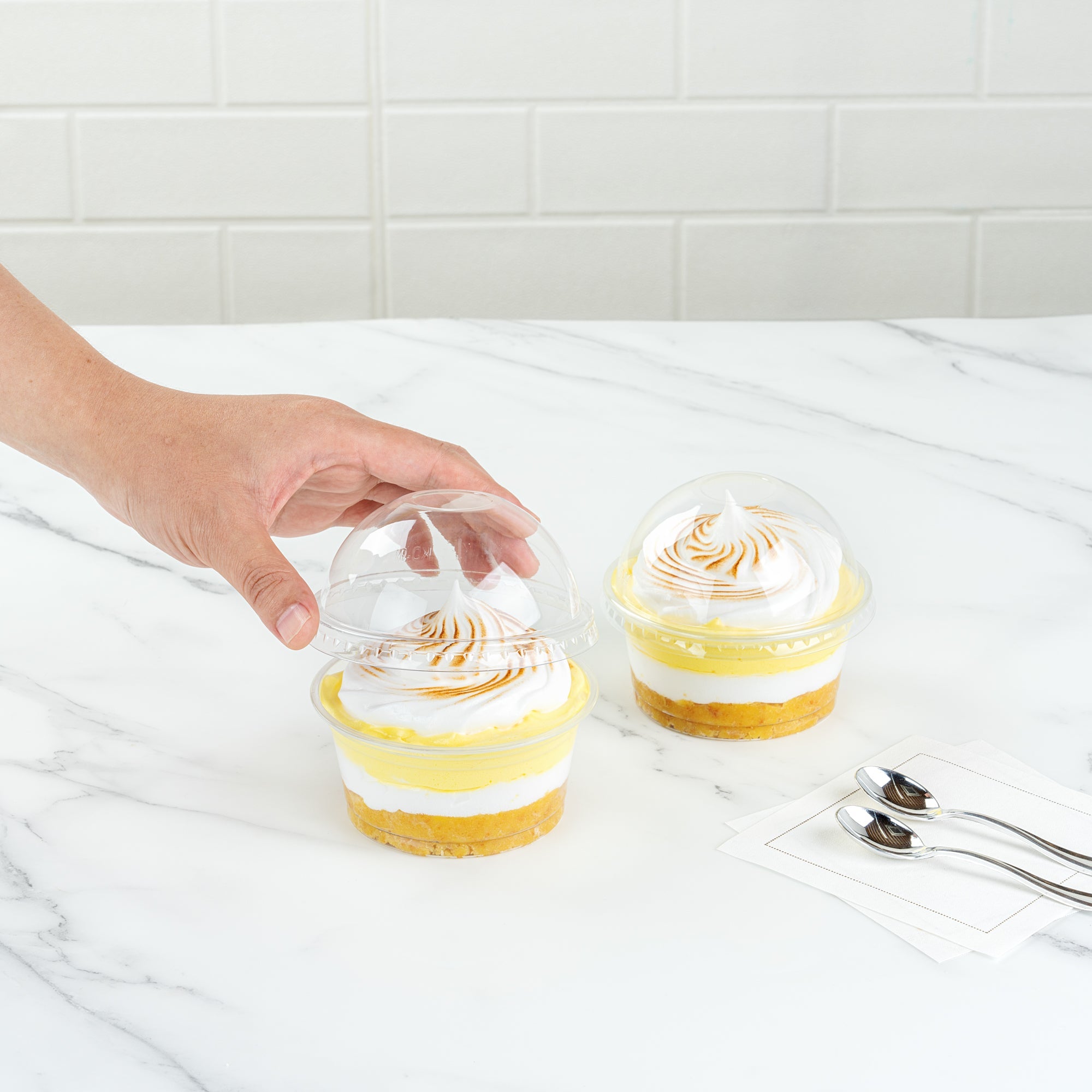 Chef 101 Round Clear Plastic Dome Lid - Fits Plastic Dessert Cup - 3 3/4" x 3 3/4" x 1 3/4" - 50 count box