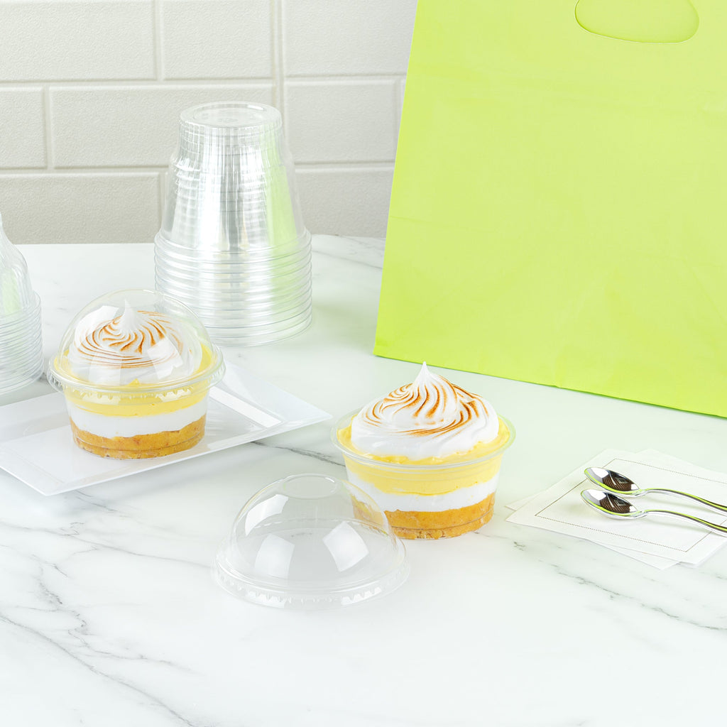 Chef 101 Round Clear Plastic Dome Lid - Fits Plastic Dessert Cup - 3 3/4" x 3 3/4" x 1 3/4" - 500 count box