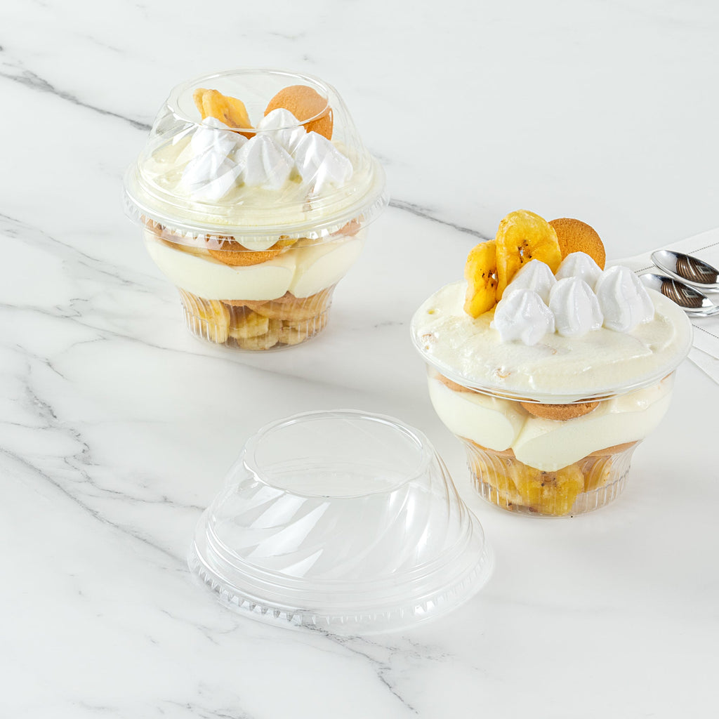 Chef 101 Round Clear Plastic Low Dome Lid - Fits Plastic Dessert Cup - 3 3/4" x 3 3/4" x 1 1/2" - 500 count box