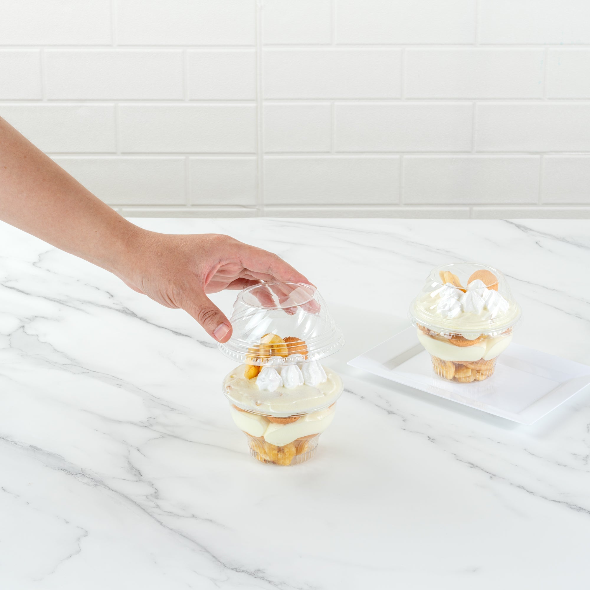 Chef 101 Round Clear Plastic Low Dome Lid - Fits Plastic Dessert Cup - 3 3/4" x 3 3/4" x 1 1/2" - 50 count box