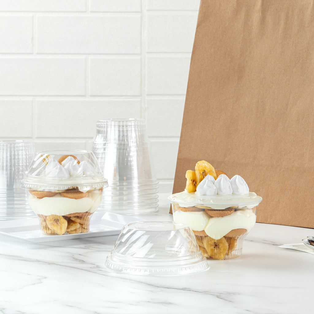 Chef 101 Round Clear Plastic Low Dome Lid - Fits Plastic Dessert Cup - 3 3/4" x 3 3/4" x 1 1/2" - 500 count box